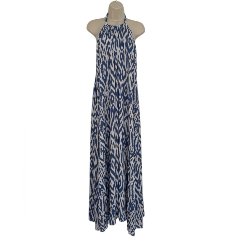 Blue and White Halter Maxi Dress